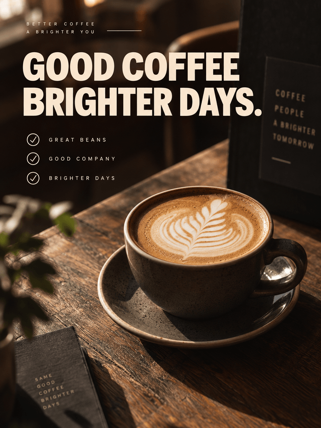 Sample illustration of a coffee shop post reading "Good coffee, brighter days."