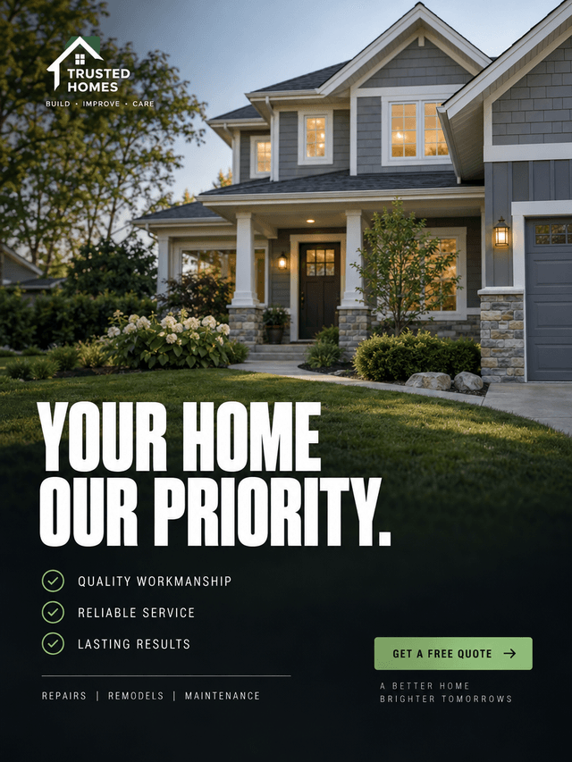 Sample illustration of a home services post reading "Your home, our priority."