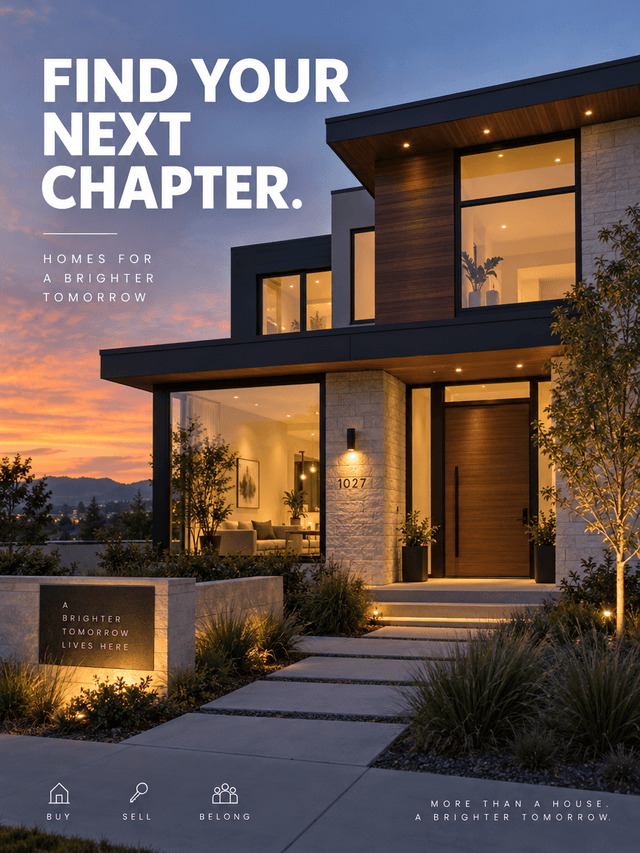 Sample illustration of a real estate post reading "Find your next chapter."