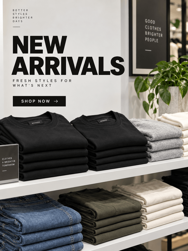 Sample illustration of a retail post reading "New arrivals."